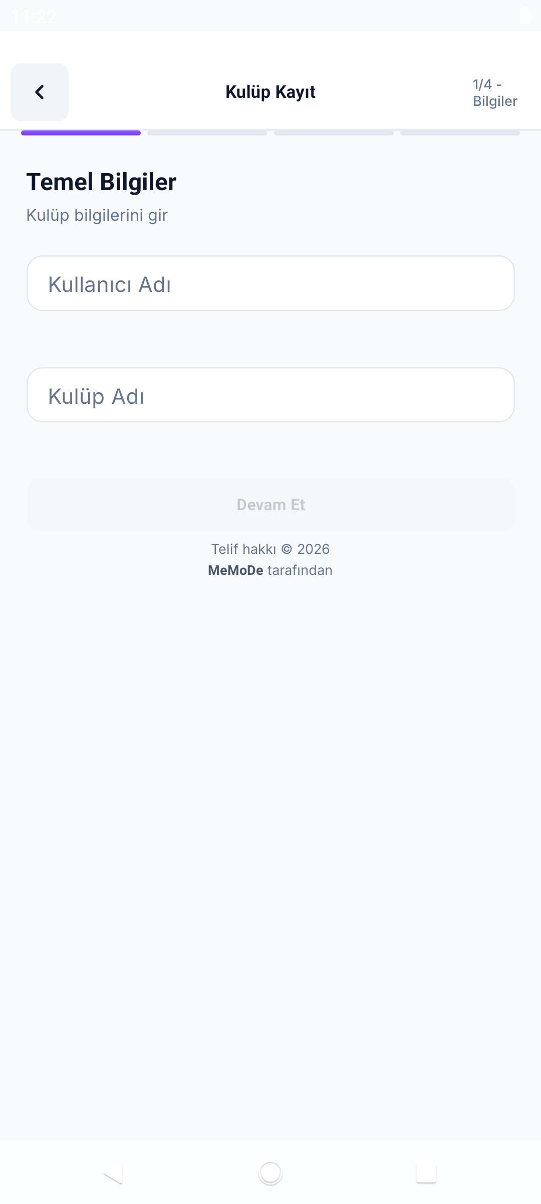 UniVerse kulüp kayıt ekranı