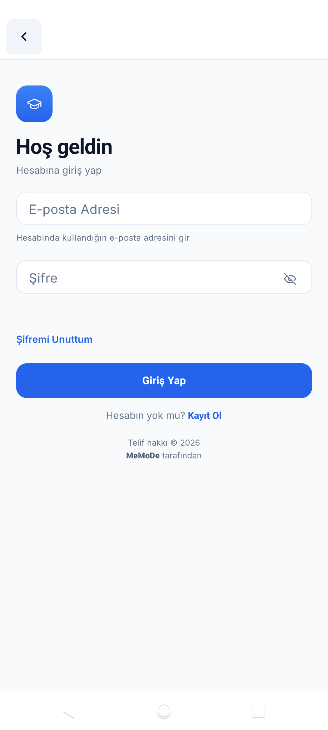 UniVerse boş giriş ekranı